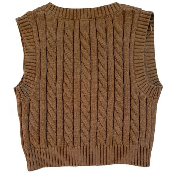 Street Wear Society Cable knit Sweater Vest XS Tan V-Neck Cropped Preppy Core - Picture 2 of 6